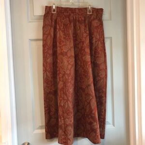 Fire Islander Women's 16 Vintage Orange Rust Floral Elastic Waist Midi Skirt